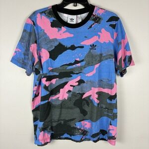 Adidas Shirt Mens L Blue Camo Trefoil Logo Essentials Cotton Tee Sk8er Sporty
